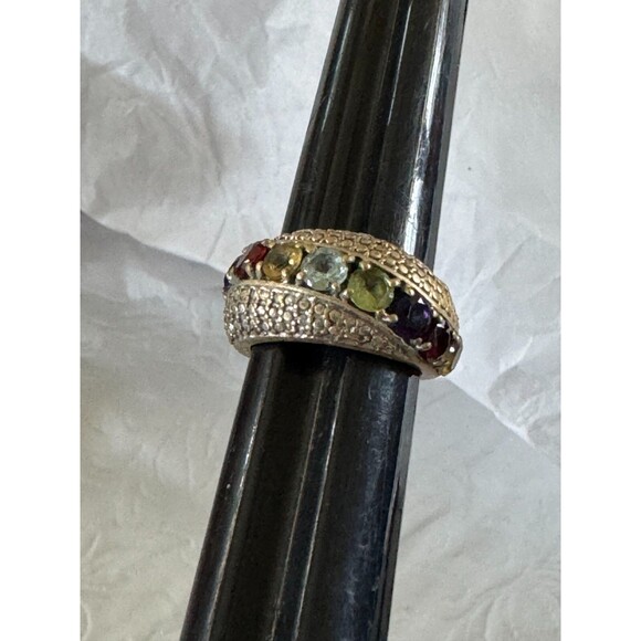 Vintage Sterling Green Red Purple Amethyst Gemstone Dome Band Ring Size 5 - Picture 4 of 8